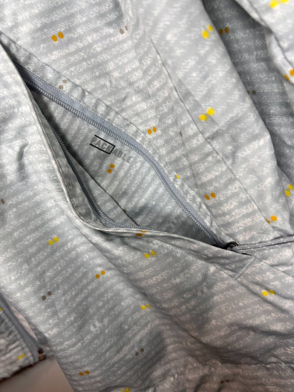 Columbia Switchback Rain Jacket Hooded Windbreaker Gray Yellow Stripe Women's L - Picture 8 of 13